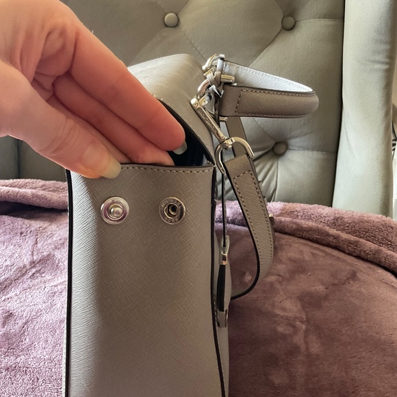 Michael Kors Ava Satchel Medium Gray Saffiano Leather Handbag Purse - Picture 9 of 12